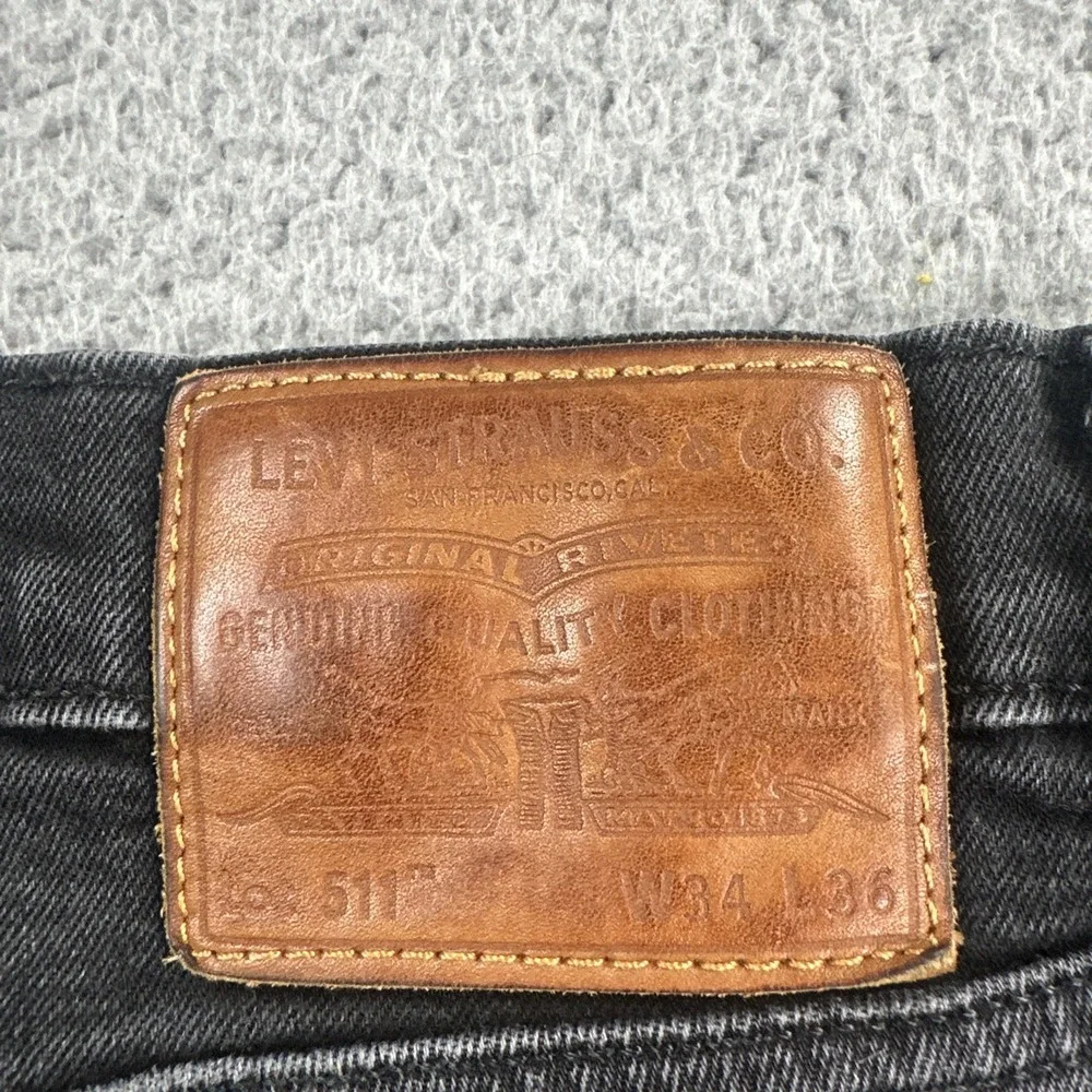 Levi's 511 Premium Big E Jeans Men 34x36 Black Dark Wash Slim Fit Taper Stretch